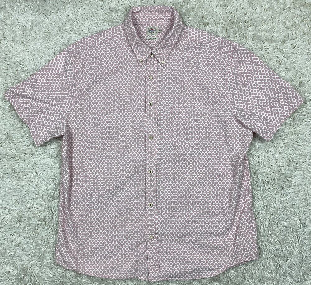 Faherty Brand Shirt Mens XXL Pink Geometric Print Short Sleeve Organic Cotton